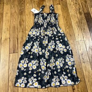 NEW CM Sundress Maxi Dress Black Daisy Floral Smocked Bodice Spaghetti Strap